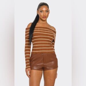 Brown Striped Off-Shoulder sweater